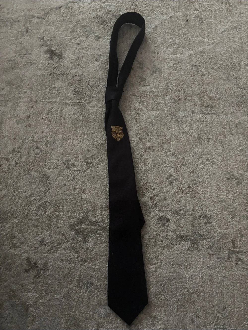 Gucci Black Silk Tie with Signature Back Label